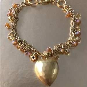 Handmade Gold Loop Heart Charm Bracelet 7” w/Gift bag